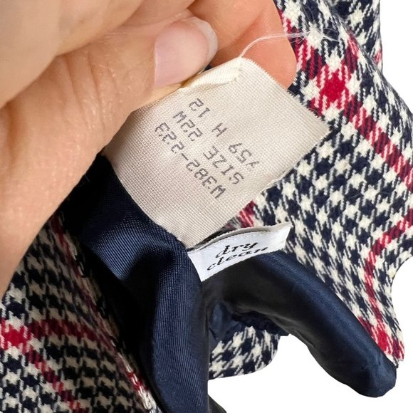 Vintage 80s Pendleton Navy Blue White Red Houndstooth Plaid Wool Blazer 22W - Picture 5 of 9